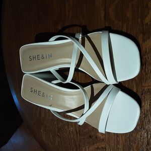 SHEIN White Strappy Square-Toe Slide Heels